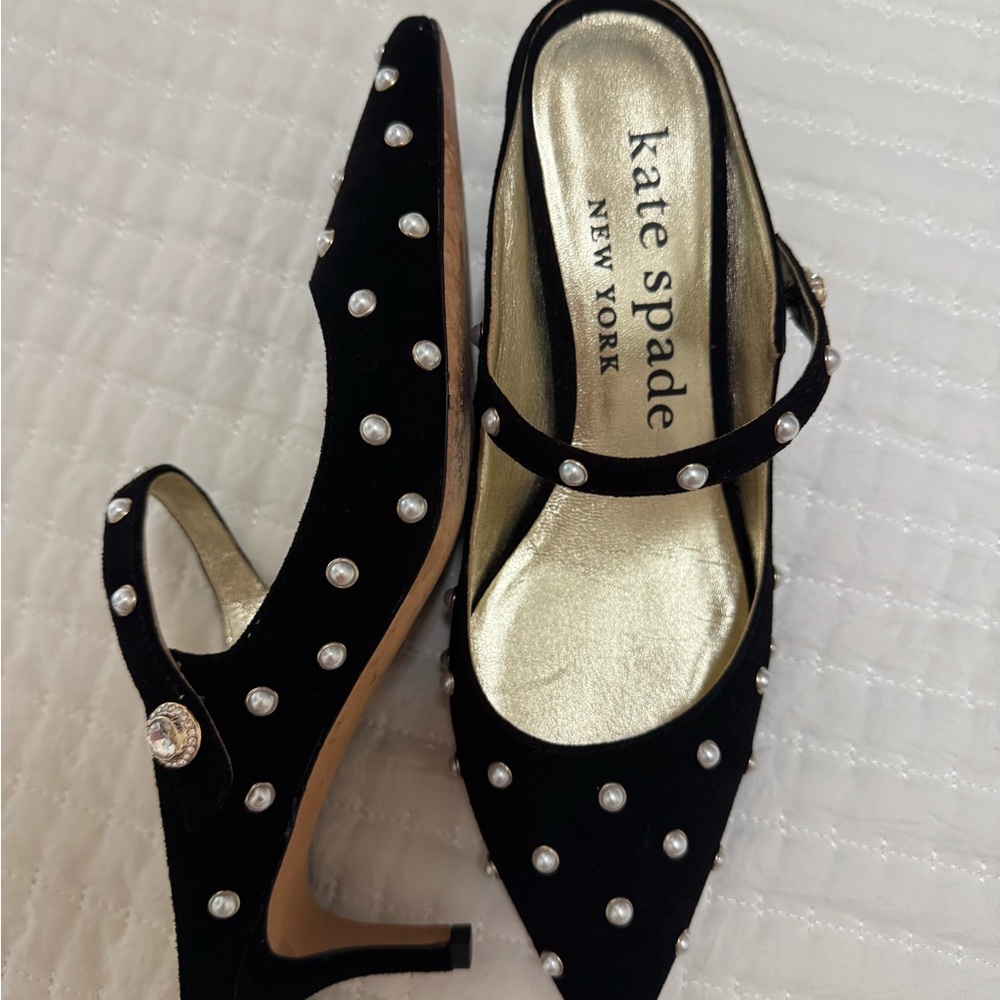 Kate Spade Black Heels with Pearl Accents - Picture 3 of 4